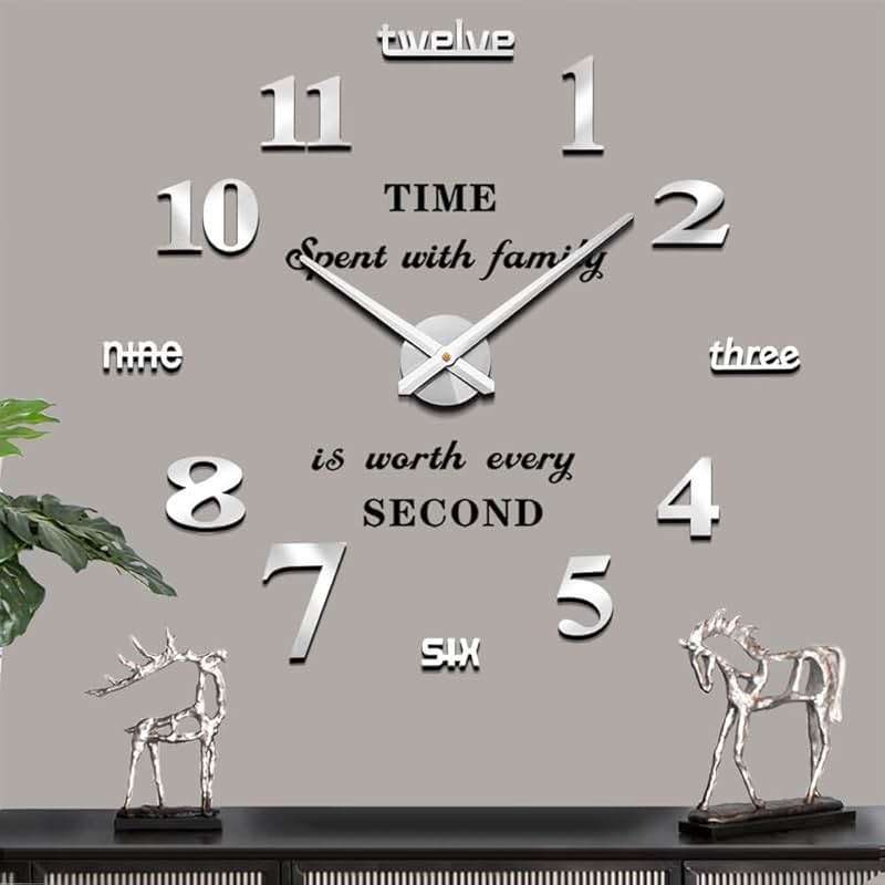 Mintime Modern Frameless DIY Wall Clock Large 3D Wall Watch Mirror Numbers for Home Office Decorations - Image 1