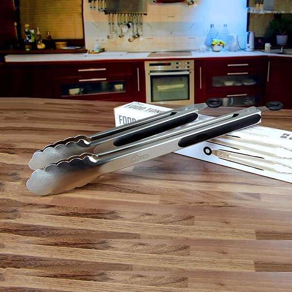 Hotec Stainless Steel Kitchen Tongs, Set of 2-9" and 12", Locking Metal Food Tongs for Cooking, Serving, BBQ, Grill Non-Slip Grip - Image 2