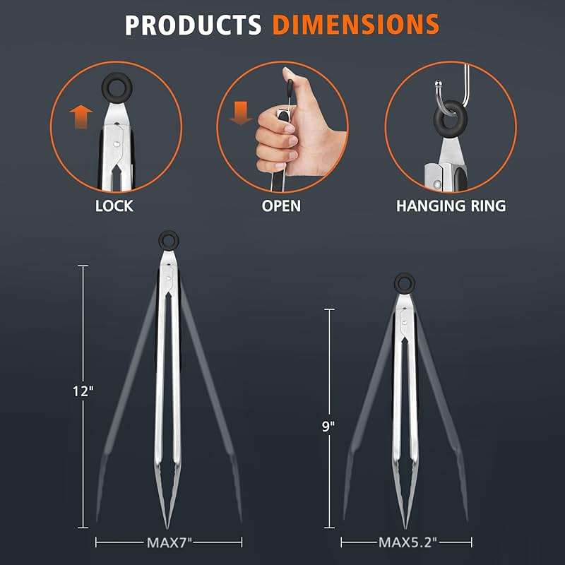 Hotec Stainless Steel Kitchen Tongs, Set of 2-9" and 12", Locking Metal Food Tongs for Cooking, Serving, BBQ, Grill Non-Slip Grip - Image 3