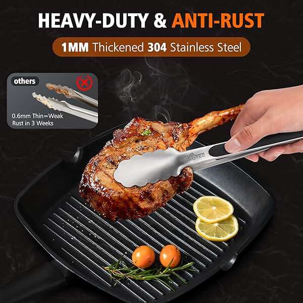Hotec Stainless Steel Kitchen Tongs, Set of 2-9" and 12", Locking Metal Food Tongs for Cooking, Serving, BBQ, Grill Non-Slip Grip - Image 4