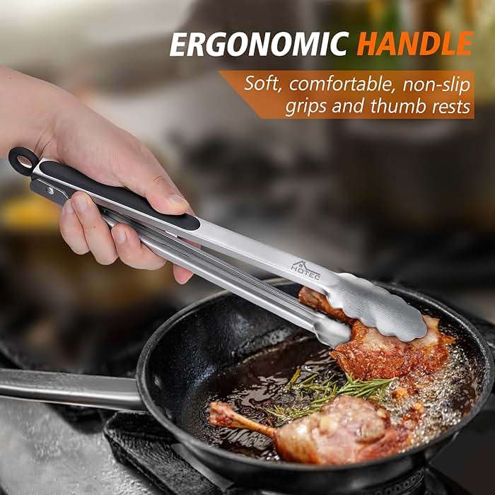 Hotec Stainless Steel Kitchen Tongs, Set of 2-9" and 12", Locking Metal Food Tongs for Cooking, Serving, BBQ, Grill Non-Slip Grip - Image 7