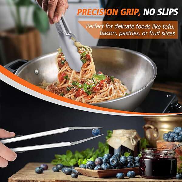 Hotec Stainless Steel Kitchen Tongs, Set of 2-9" and 12", Locking Metal Food Tongs for Cooking, Serving, BBQ, Grill Non-Slip Grip - Image 8
