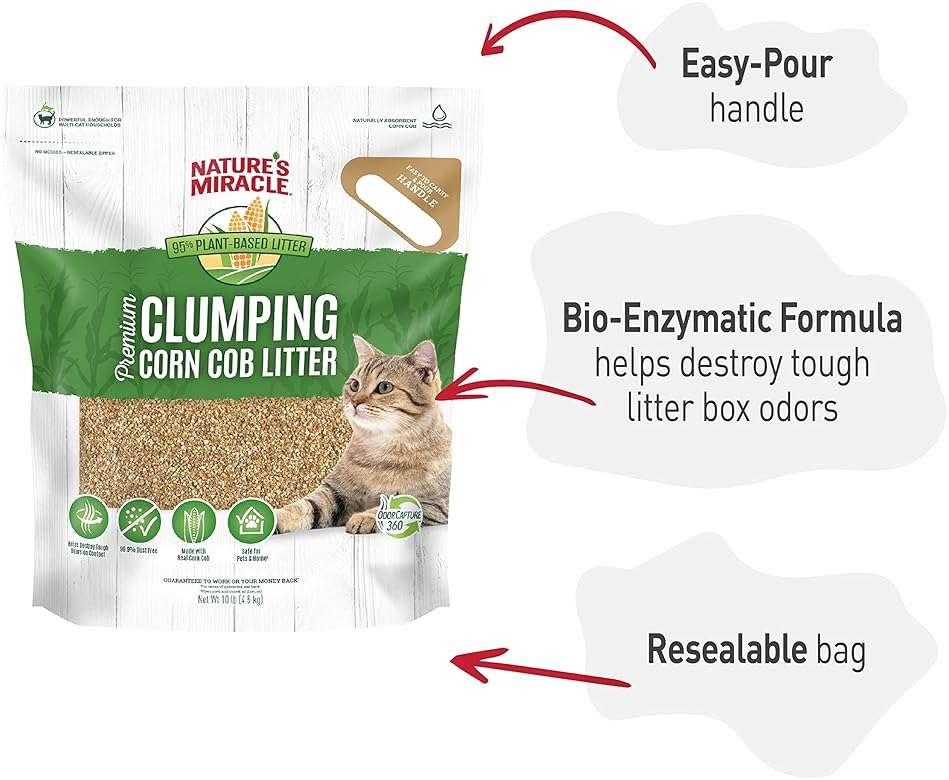 Nature’s Miracle Premium Clumping Corn Cob Litter, 10 Pounds, Made With Real Corn Cob For Fast-Clumping Litter For Multi-Cat Households - Image 6