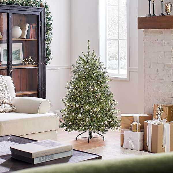 National Tree Company 4 ft Pre-Lit Dunhill Fir Mini Artificial Christmas Tree, 200 Warm White LED Lights, 559 Tips, Includes Stand, Green - Image 2