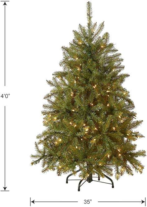 National Tree Company 4 ft Pre-Lit Dunhill Fir Mini Artificial Christmas Tree, 200 Warm White LED Lights, 559 Tips, Includes Stand, Green - Image 3
