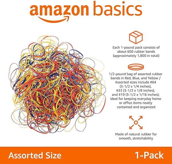 Amazon Basics Assorted Size and Color Rubber Bands, Strong Elastic Stretch Office Supplies, 0.5 lb. Variety Assortment - Image 4