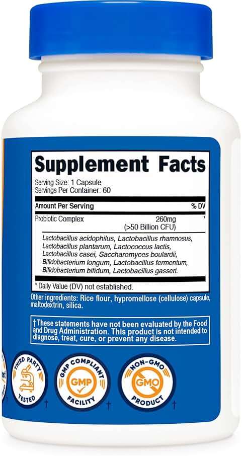 Nutricost Probiotic Complex - 50 Billion CFU, 60 Capsules - Probiotic for Men and Women - Vegetarian Capsules, Non-GMO, Gluten Free - Image 5