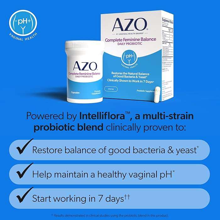 AZO Complete Feminine Balance Daily Vaginal Probiotics for Women, Clinically Proven to Help Protect Vaginal Health, Helps balance pH and yeast, 30 Count - Image 3
