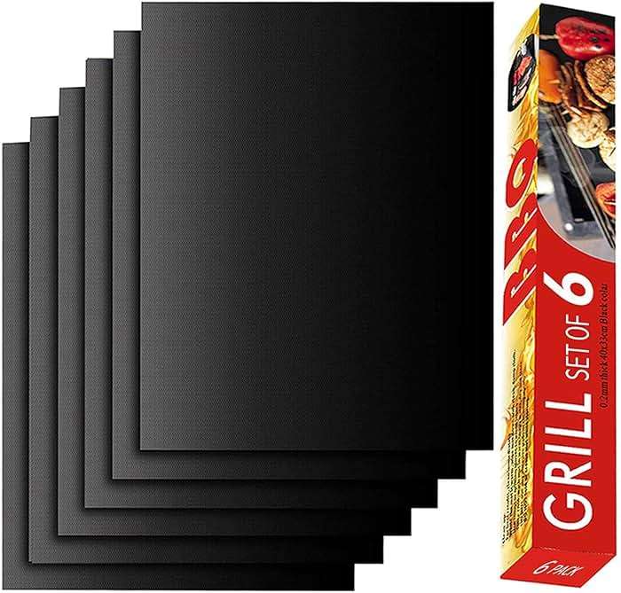 RENOOK Grill Mat Set of 6-100% Non-Stick Reusable Mats for Gas, Charcoal or Electric Grills - Easy to Clean - 15.75 x 13-Inch, Black - Image 1