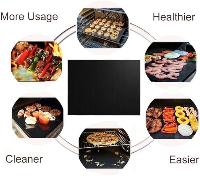 RENOOK Grill Mat Set of 6-100% Non-Stick Reusable Mats for Gas, Charcoal or Electric Grills - Easy to Clean - 15.75 x 13-Inch, Black - Image 5