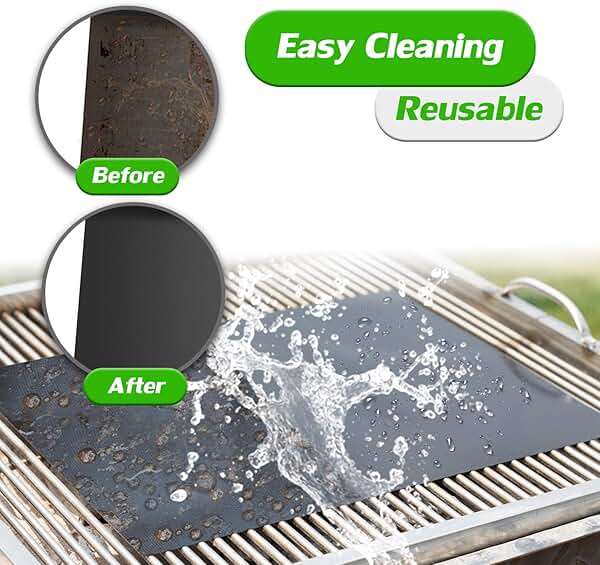 RENOOK Grill Mat Set of 6-100% Non-Stick Reusable Mats for Gas, Charcoal or Electric Grills - Easy to Clean - 15.75 x 13-Inch, Black - Image 6