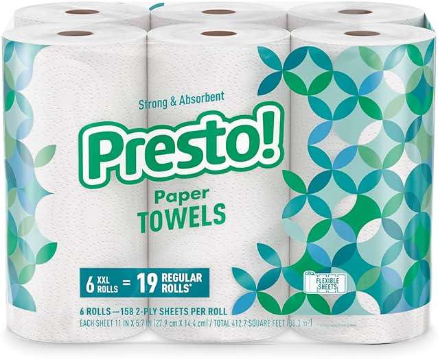 Amazon Brand - Presto! Ultra-Strong Premium Paper Towels, 158 Sheet Huge Roll - Flex-a-Size, 12 Rolls (2 Packs of 6), Equivalent to 38 Regular Rolls, White - Image 3