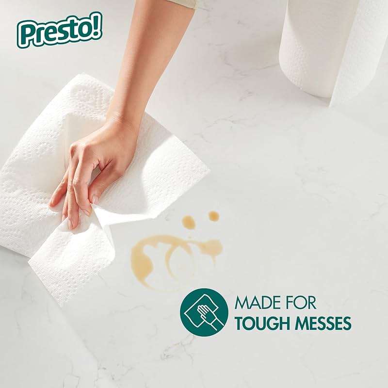 Amazon Brand - Presto! Ultra-Strong Premium Paper Towels, 158 Sheet Huge Roll - Flex-a-Size, 12 Rolls (2 Packs of 6), Equivalent to 38 Regular Rolls, White - Image 6