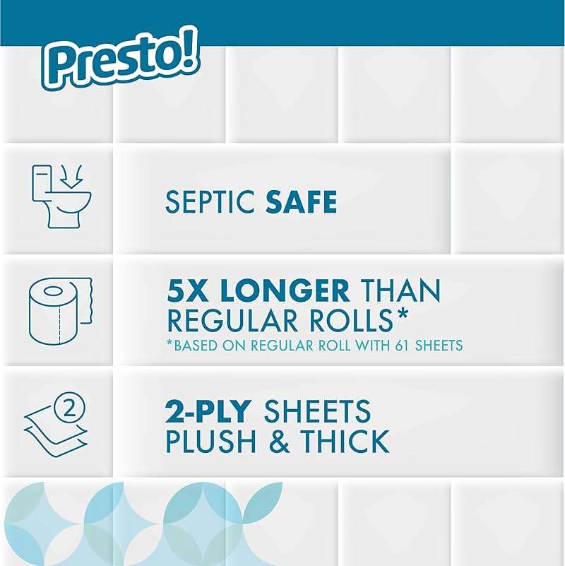 Amazon Brand - Presto! 2-Ply Ultra-Soft Toilet Paper, Septic-Safe, 24 Family Mega Rolls = 120 Regular Rolls, 308 Sheets, Unscented, Pack of 4 - Image 3