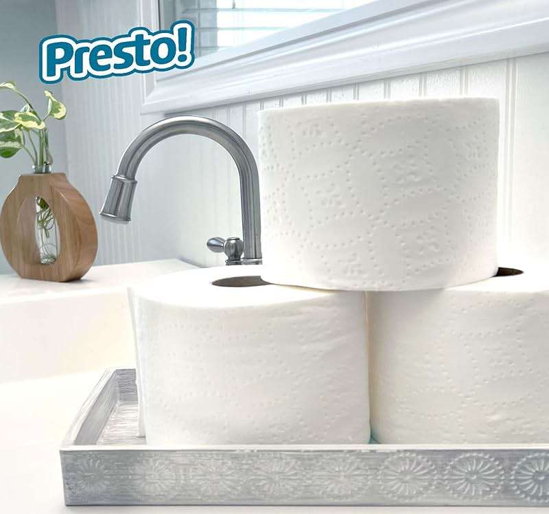 Amazon Brand - Presto! 2-Ply Ultra-Soft Toilet Paper, Septic-Safe, 24 Family Mega Rolls = 120 Regular Rolls, 308 Sheets, Unscented, Pack of 4 - Image 4
