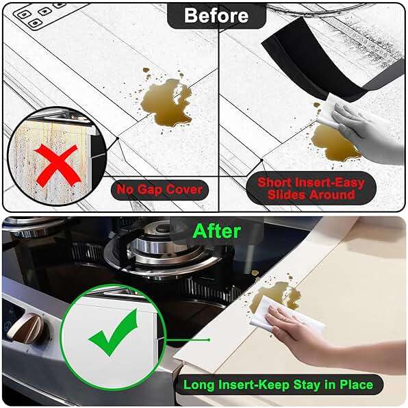 Silicone Stove Counter Gap Cover Kitchen Counter Gap Filler by Kindga 25" Long Gap Filler Sealing Spills Between Kitchen Appliances Washing Machine and Stovetop, Set of 2 (White) - Image 5