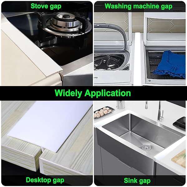 Silicone Stove Counter Gap Cover Kitchen Counter Gap Filler by Kindga 25" Long Gap Filler Sealing Spills Between Kitchen Appliances Washing Machine and Stovetop, Set of 2 (White) - Image 8