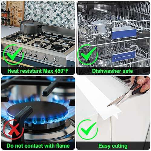 Silicone Stove Counter Gap Cover Kitchen Counter Gap Filler by Kindga 25" Long Gap Filler Sealing Spills Between Kitchen Appliances Washing Machine and Stovetop, Set of 2 (White) - Image 9