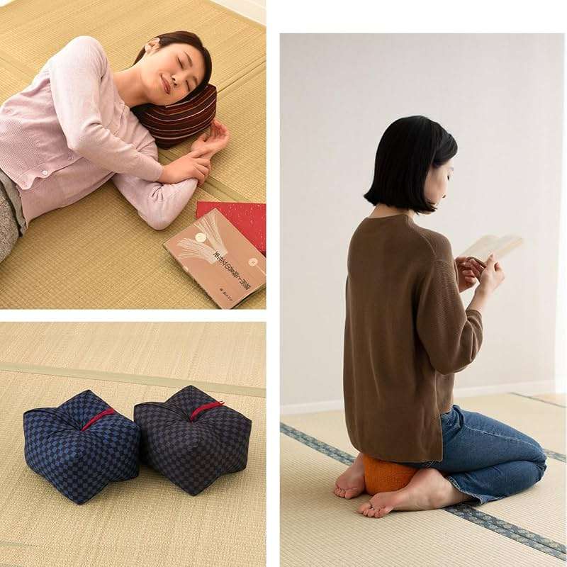 EMOOR Japanese Buckwheat Hulls Seiza Cushion Large 10x10x7in Made in Japan (Hemp Leaves Red), Natural Buckwheat Husks Sobagara Floor Sitting Pillow Tatami Cool Nap Side Sleepers - Image 7