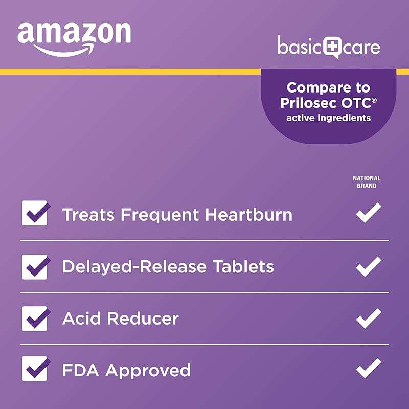 Amazon Basic Care Omeprazole Delayed Release Tablets 20 mg, Acid Reducer, treats frequent heartburn,, Cream, Regular, 42 Count (Pack of 1), 42 Count, - Image 4