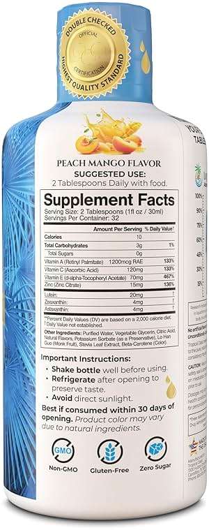 Liquid 20/20 Vision - Eye Vitamin Formula w/20mg Lutein, 4mg Zeaxanthin, 4mg Astaxanthin for Vision Support –Max Absorption- Great Taste & No Pills to Swallow– 32 Serv, 32oz - Image 2