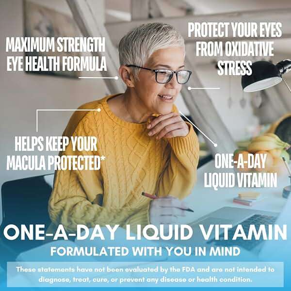Liquid 20/20 Vision - Eye Vitamin Formula w/20mg Lutein, 4mg Zeaxanthin, 4mg Astaxanthin for Vision Support –Max Absorption- Great Taste & No Pills to Swallow– 32 Serv, 32oz - Image 6