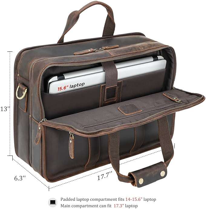 Polare Modern Messenger Bag with Retro Feel 17" Men’s Laptop Briefcase with Full Grain Leather and Premium YKK Zippers - Image 3