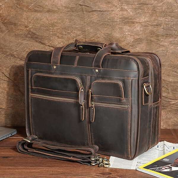 Polare Modern Messenger Bag with Retro Feel 17" Men’s Laptop Briefcase with Full Grain Leather and Premium YKK Zippers - Image 6