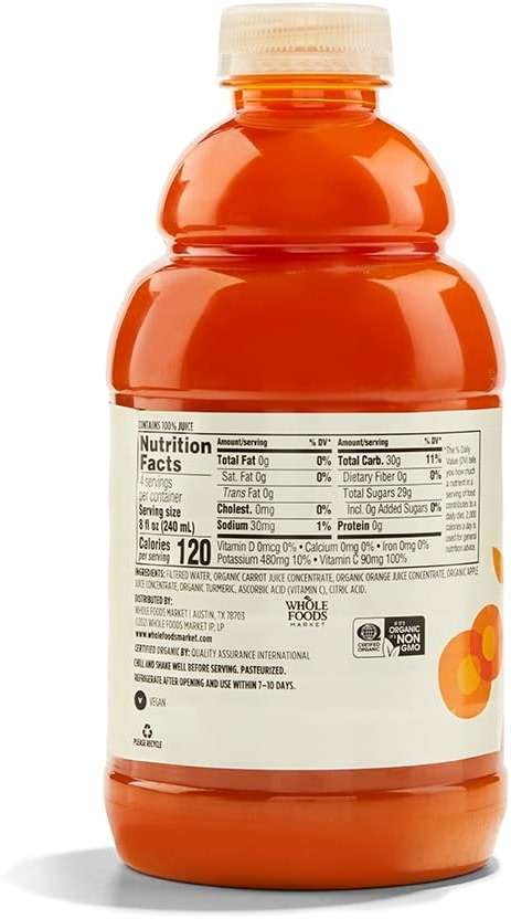 365 by Whole Foods Market, Organic Carrot and Orange Juice with Turmeric, Immune Refresher, 32 Fl Oz - Image 4
