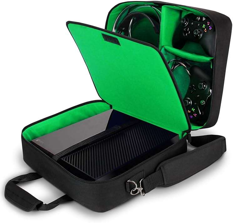 USA Gear Console Carrying Case Fits Xbox One, Series S, Xbox 360 - Travel Case with Water Resistant Exterior, Customizable Accessory Storage for Controllers, Power Cables Gaming Headset & more - Image 1