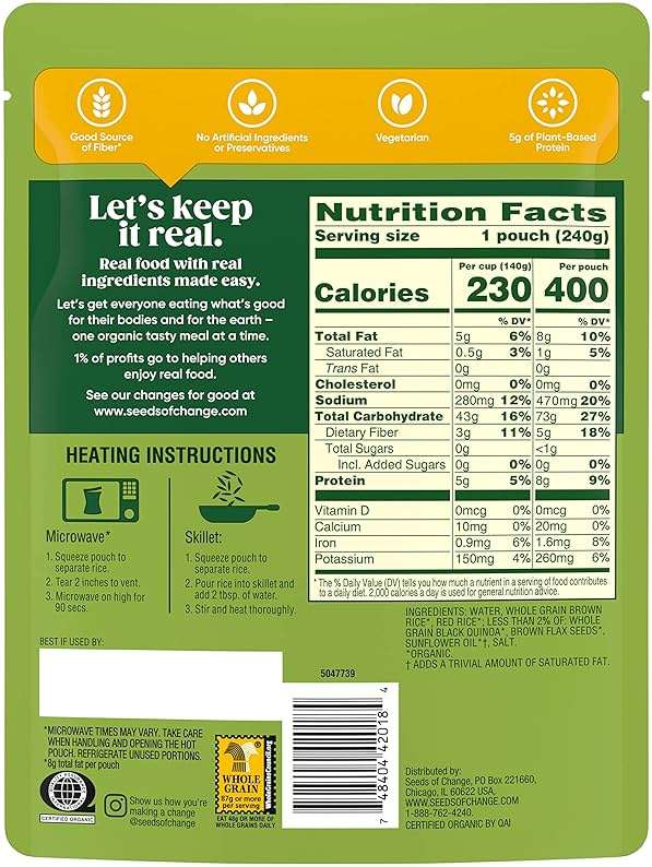 SEEDS OF CHANGE Organic Quinoa, Brown & Red Rice with Flaxseed, Organic Food, 8.5 OZ Pouch (Pack of 12) - Image 2