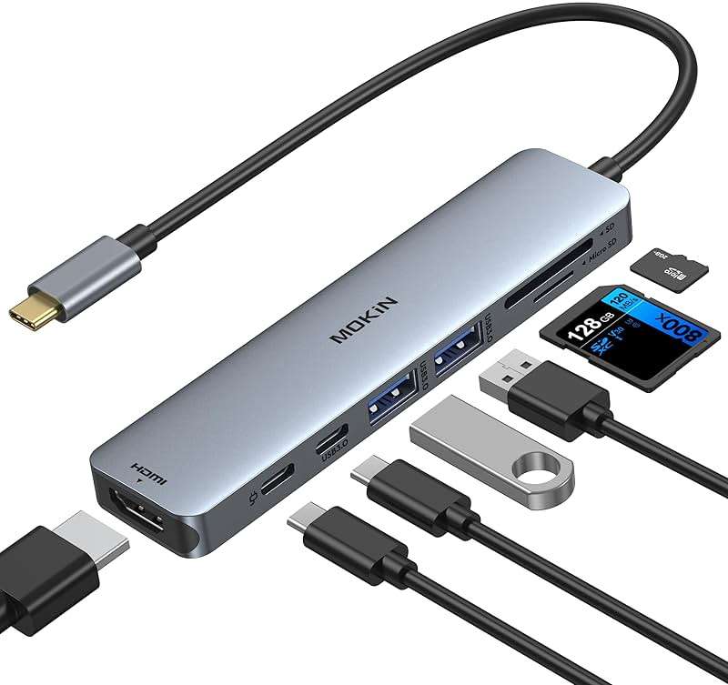 USB C Hub HDMI Adapter for MacBook Pro/Air, MOKiN 7 in 1 USB C Dongle with HDMI, SD/TF Card Reader, USB C Data Port,100W PD, and 2 USB 3.0 Compatible for MacBook Pro/Air, Dell XPS, Lenovo Thinkpad. - Image 1