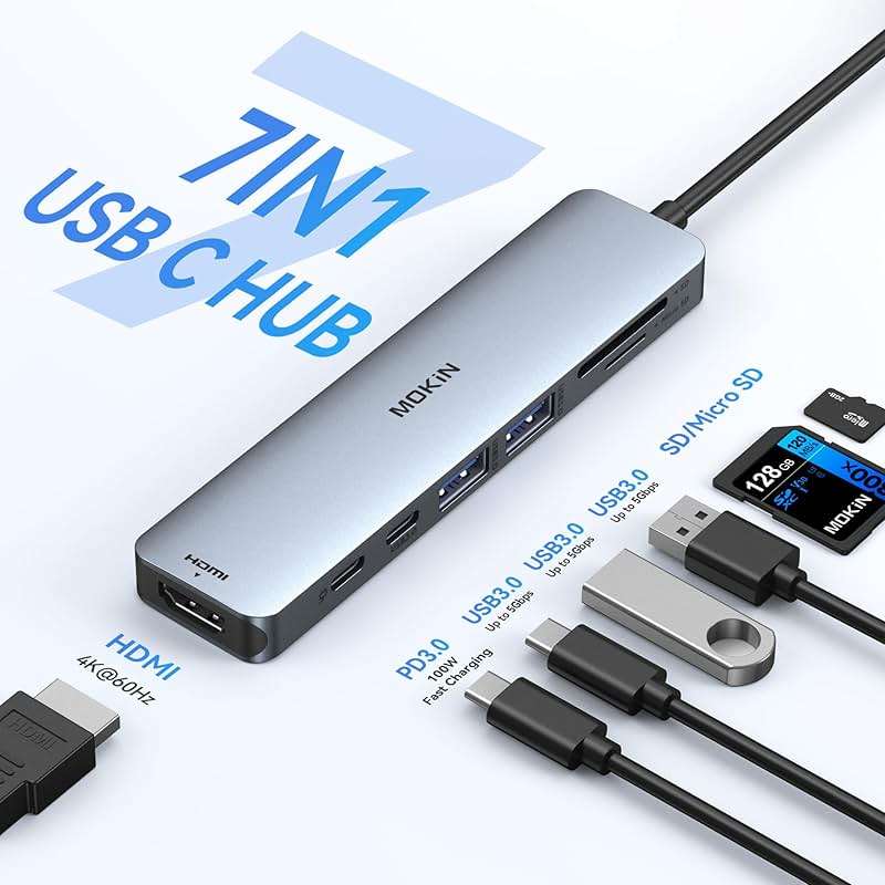 USB C Hub HDMI Adapter for MacBook Pro/Air, MOKiN 7 in 1 USB C Dongle with HDMI, SD/TF Card Reader, USB C Data Port,100W PD, and 2 USB 3.0 Compatible for MacBook Pro/Air, Dell XPS, Lenovo Thinkpad. - Image 2