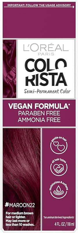 L'Oreal Paris Colorista Semi Permanent Hair Color for Brunettes, Color Depositing Hair Mask Formula, Maroon - Image 1