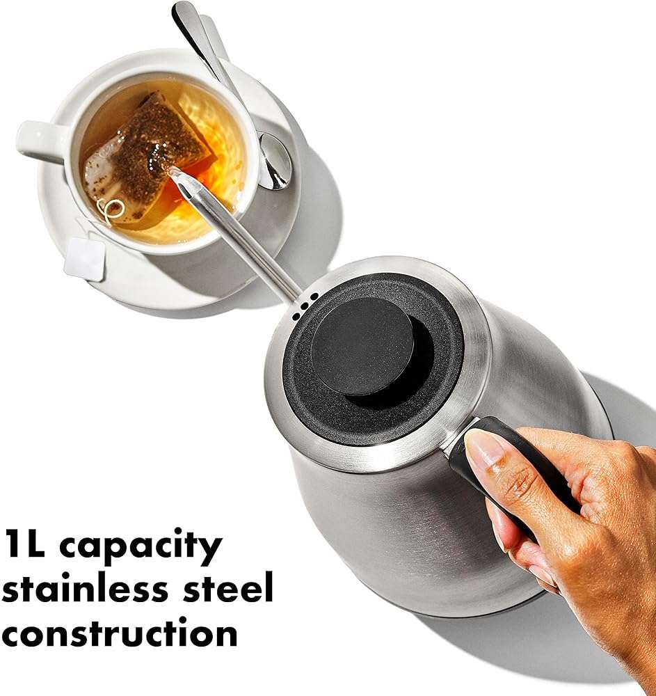 OXO Brew Adjustable Temperature Pour Over Kettle, 1 L, Gooseneck Electric Kettle, Stainless Steel with Timer - Image 3