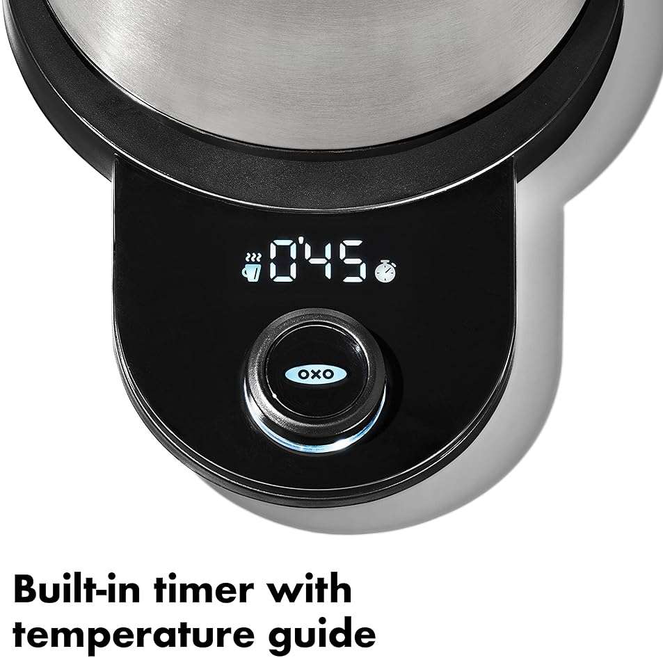 OXO Brew Adjustable Temperature Pour Over Kettle, 1 L, Gooseneck Electric Kettle, Stainless Steel with Timer - Image 4