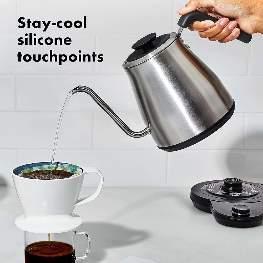 OXO Brew Adjustable Temperature Pour Over Kettle, 1 L, Gooseneck Electric Kettle, Stainless Steel with Timer - Image 5