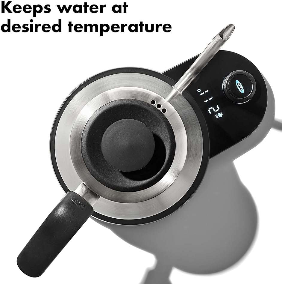 OXO Brew Adjustable Temperature Pour Over Kettle, 1 L, Gooseneck Electric Kettle, Stainless Steel with Timer - Image 6
