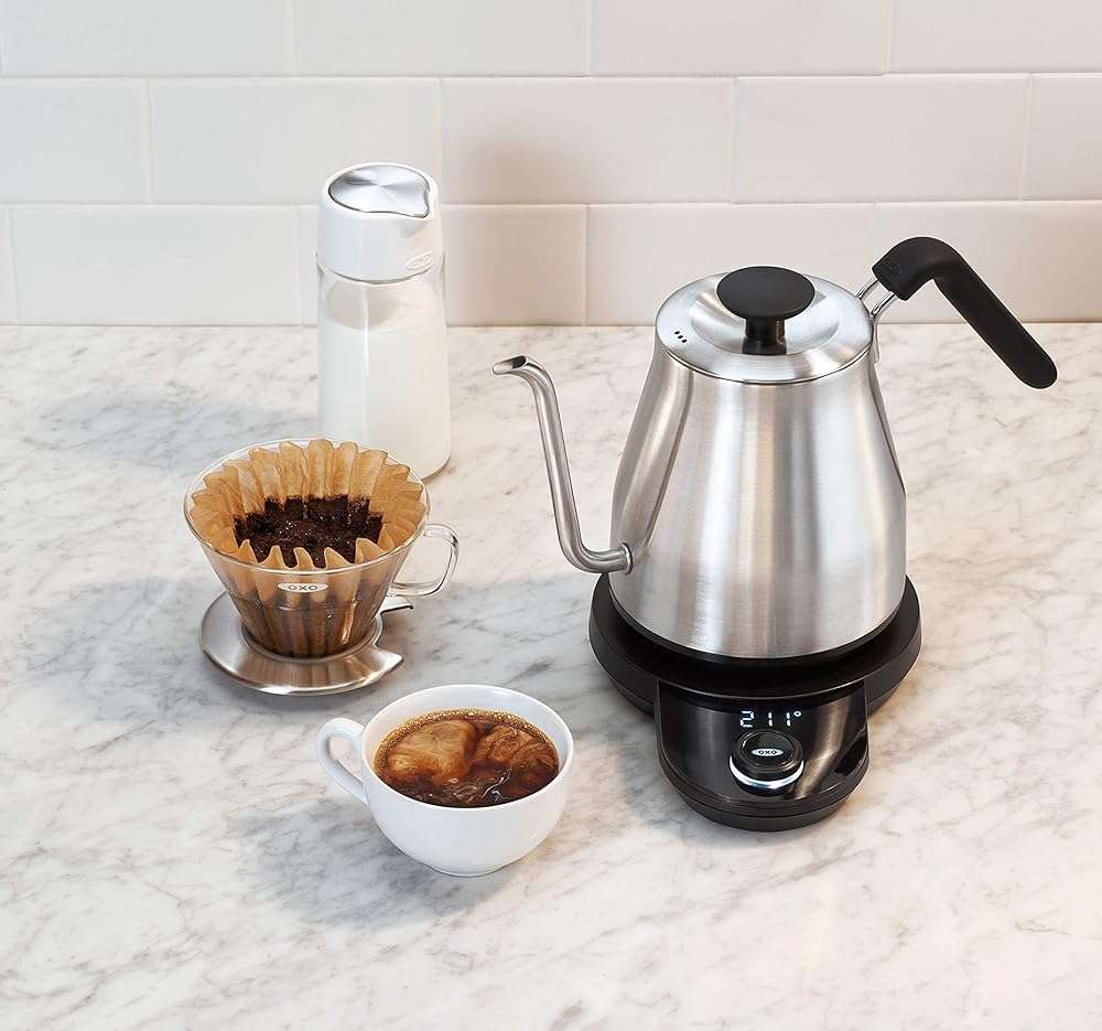 OXO Brew Adjustable Temperature Pour Over Kettle, 1 L, Gooseneck Electric Kettle, Stainless Steel with Timer - Image 8