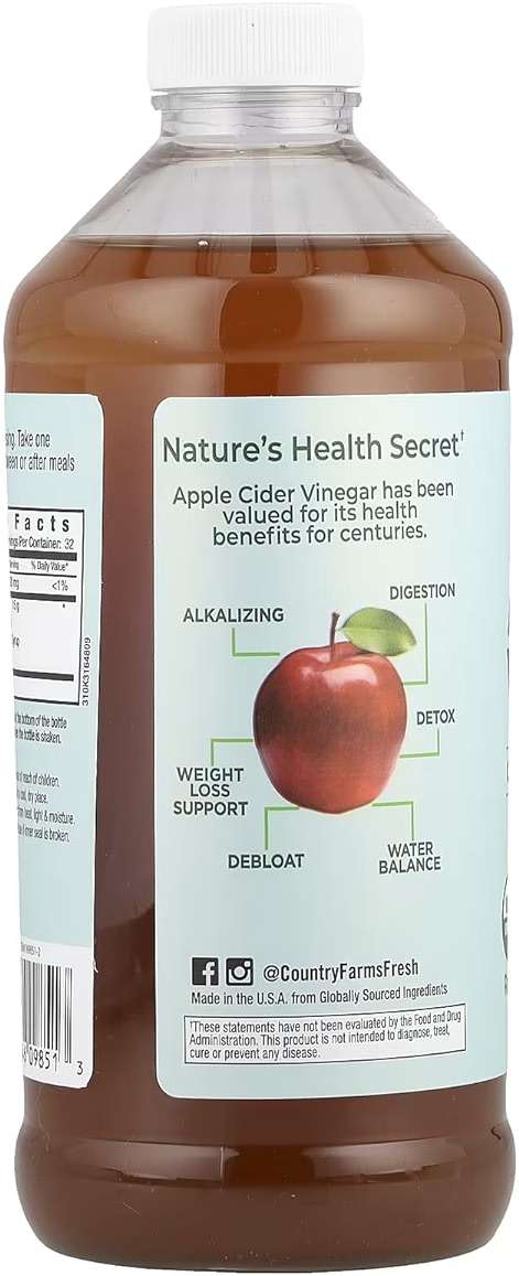 Country Farms Organic Apple Cider Vinegar Tonic, Cleanses and Detoxifies, Helps Balance Fluids, Supports Digestion, With The “Mother”, Ginger Cayenne & Maple, 16 Fl. Oz. - Image 3