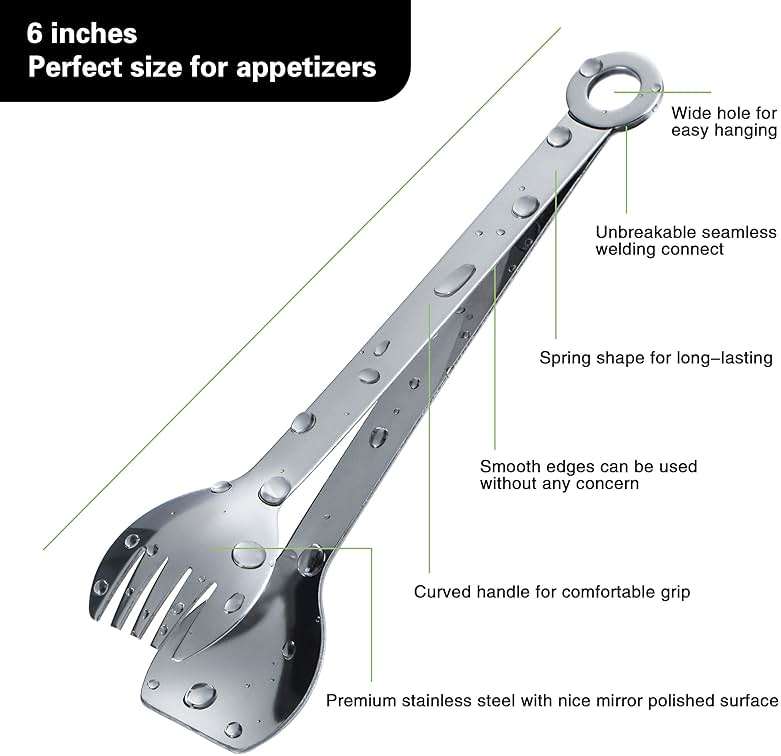 Mini Appetizer Tongs Stainless Steel Set of 4, MSY BIGSUNNY Small Serving Tongs, 6 Inch(15.2cm, Silver) - Image 4
