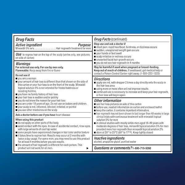 Amazon Basic Care Minoxidil Topical Solution USP, 5 Percent, Hair Regrowth Treatment for Men, Extra Strength, 12 Fluid Ounces - Image 3