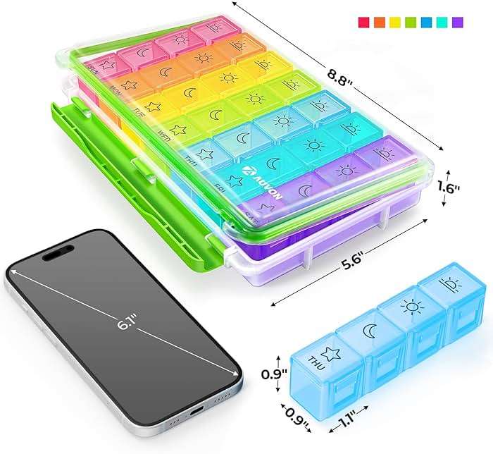 AUVON iMedassist Moisture-Proof Weekly Pill Organizer 4 Times a Day, Large 7 Day Pill Box Case with Portable Design for Travel, Removable Individual Containers Hold Vitamins, Supplements, Medications - Image 6