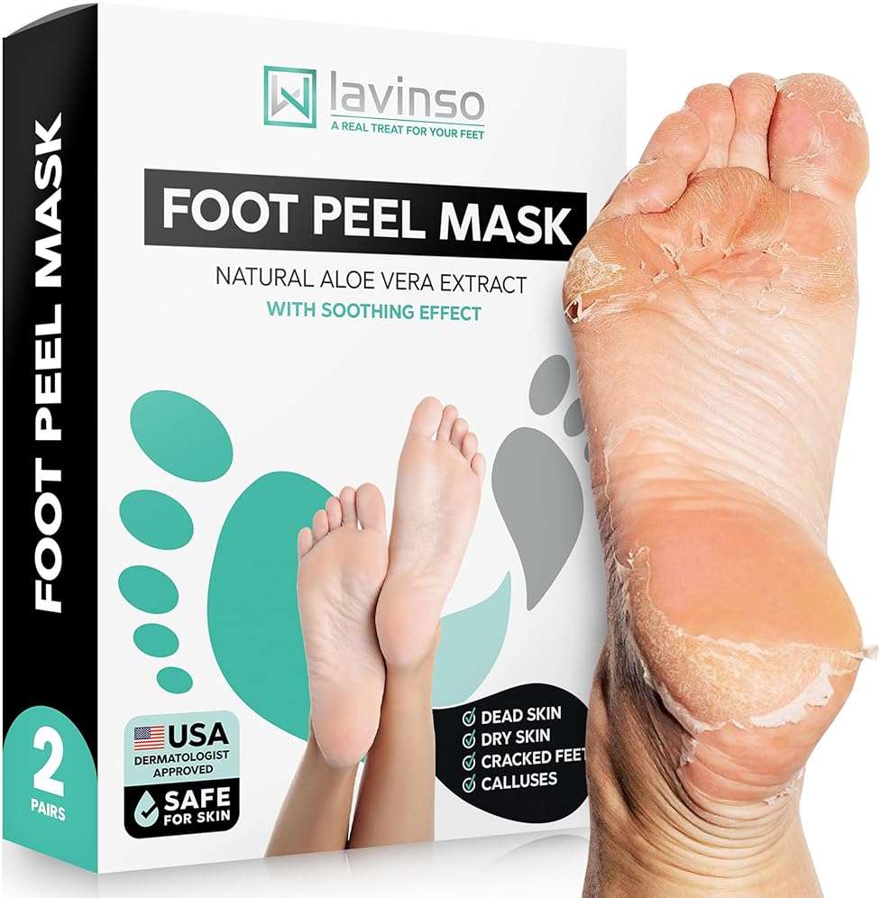 Lavinso Foot Peel Mask for Dry Cracked Feet – 2 Pack Peeling Mask Removes Dead Skin and Calluses - Exfoliating for Soft Baby Feet, Original Scent - Image 1