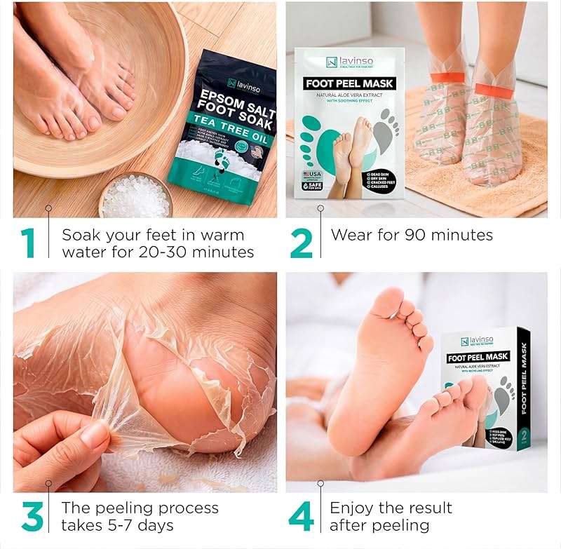 Lavinso Foot Peel Mask for Dry Cracked Feet – 2 Pack Peeling Mask Removes Dead Skin and Calluses - Exfoliating for Soft Baby Feet, Original Scent - Image 2