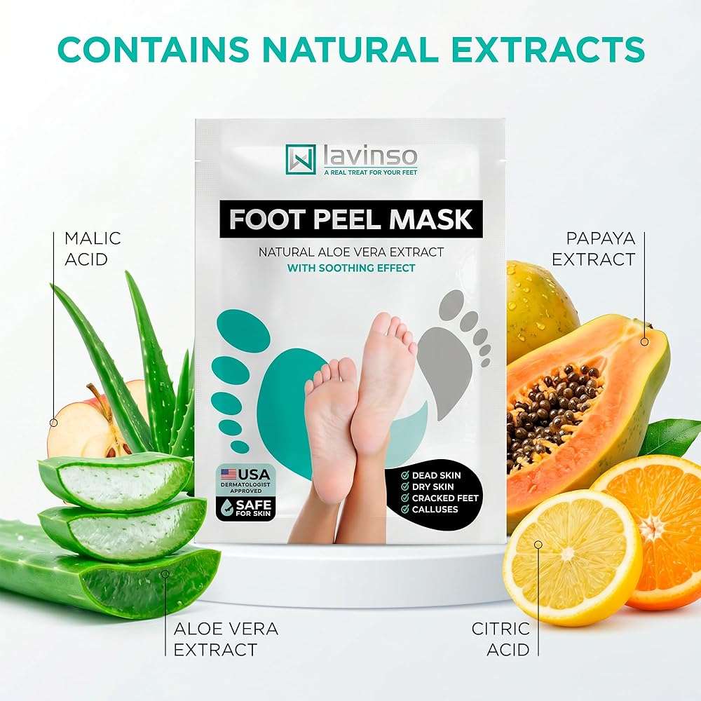 Lavinso Foot Peel Mask for Dry Cracked Feet – 2 Pack Peeling Mask Removes Dead Skin and Calluses - Exfoliating for Soft Baby Feet, Original Scent - Image 3
