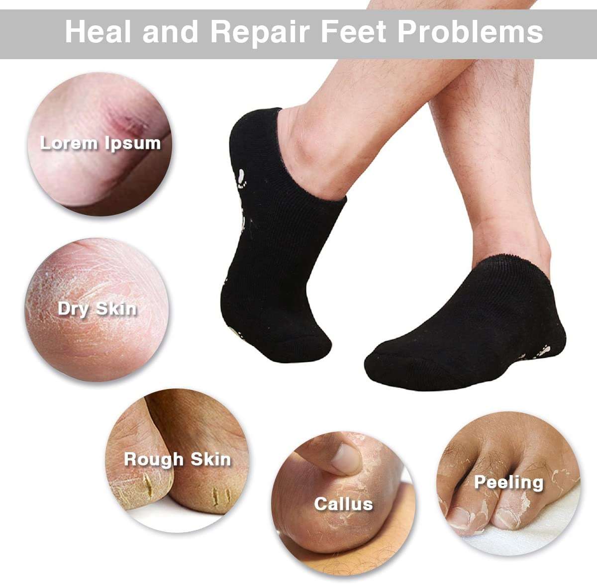 Codream Large Men's Moisturizing Gel Socks Men's Feet Care Ultimate Treatment for Dry Cracked Rough Skin on Feet Pack of 2 Pairs Black US Men 10-15 - Image 3
