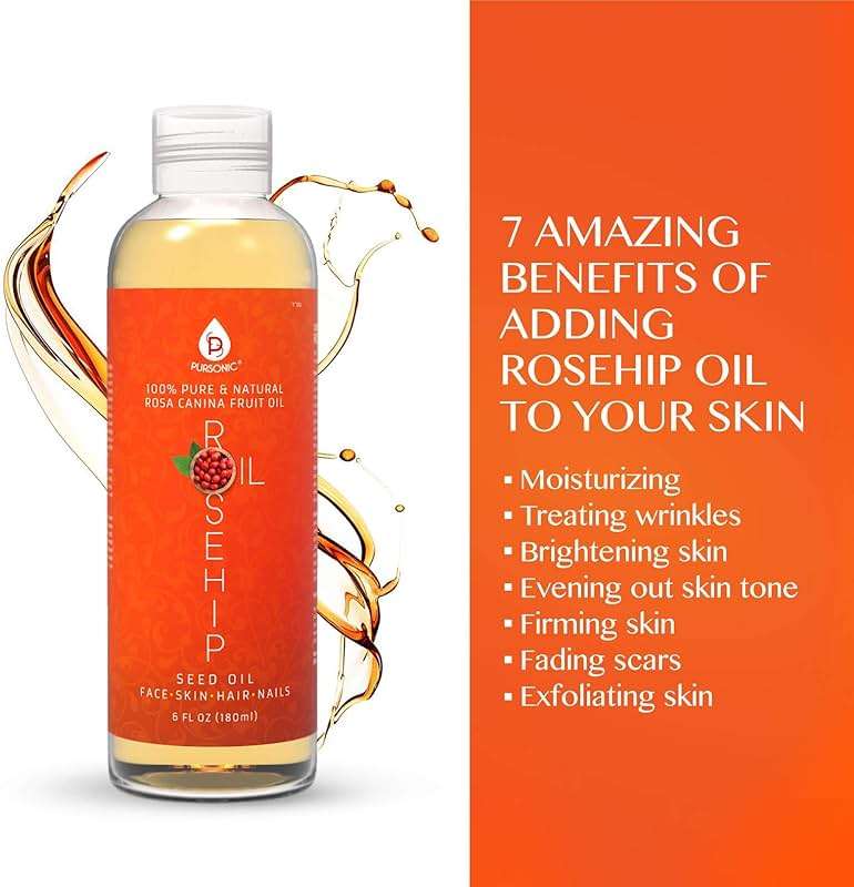 PURSONIC Pure Cold Pressed Rosehip Seed Oil for Face, Hair, Skin & Nails - Hydrating Lightweight Moisturizer for Dry Acne Prone Skin & Brightening Care with Fast Absorbing Formula - 6 Fl Oz - Image 4