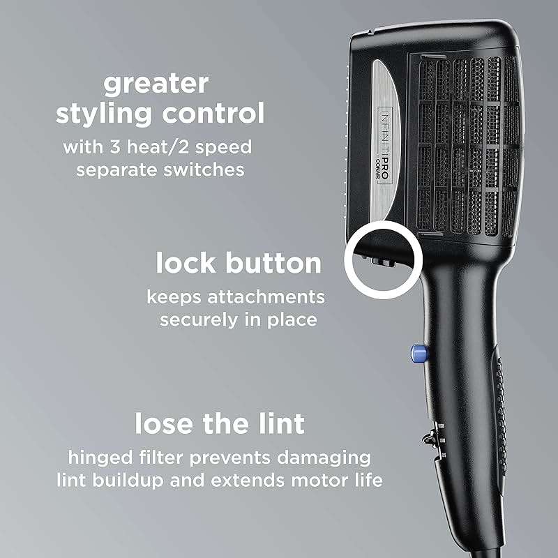 INFINITI PRO CONAIR 3-in-1 Styling Hair Dryer, 1875W Blow Dryer with 3 Styling Attachments to Detangle, Straighten, and Volumize, Tourmaline Ceramic Coating and Ionic Conditioning, Black - Image 4
