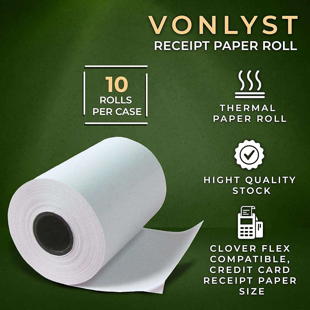 Vonlyst Clover Flex Paper Rolls 2 1/4" x 55’ Thermal Receipt Paper – 10 Rolls Pack - BPA Free POS Printer & Credit Card Machine Compatible C400 C401 C403 C405 C406 - Image 5